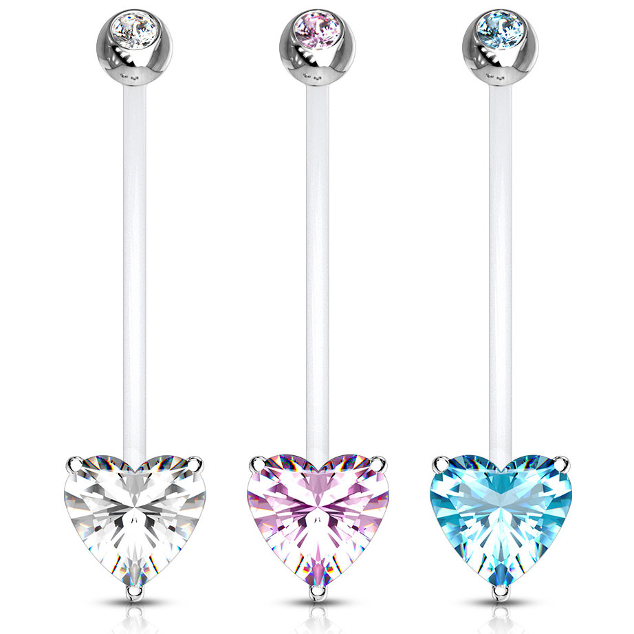 Navlepiercing af PTFE til gravide med hjerte af sten