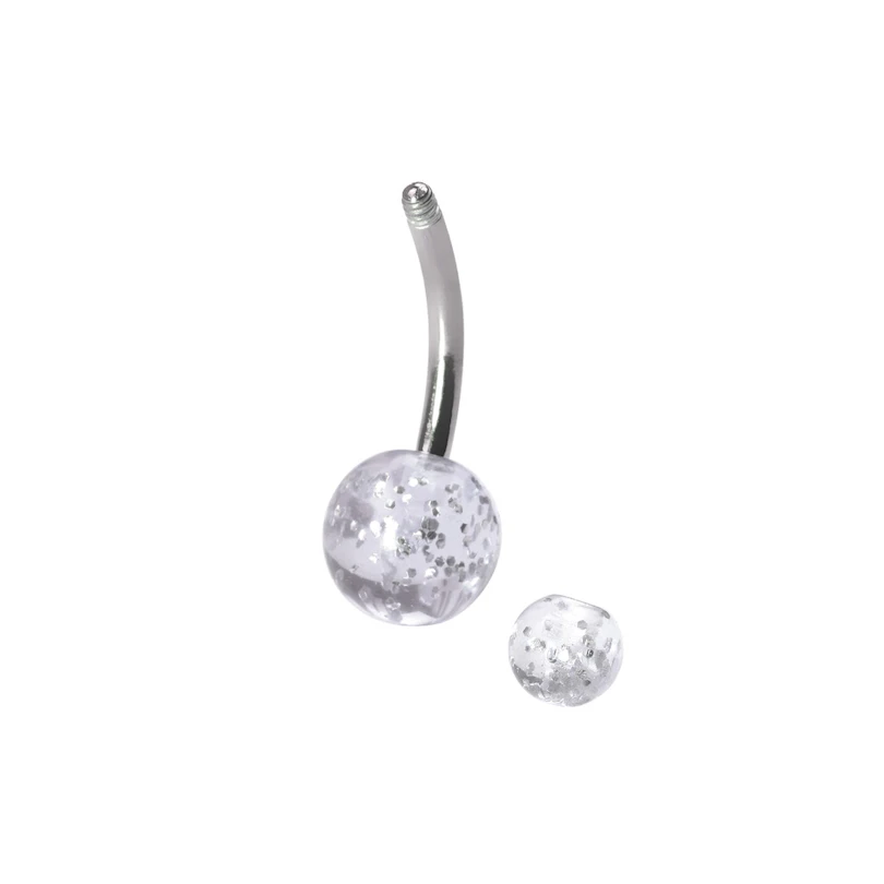 Navlepiercing af titanium med glimmerkugler