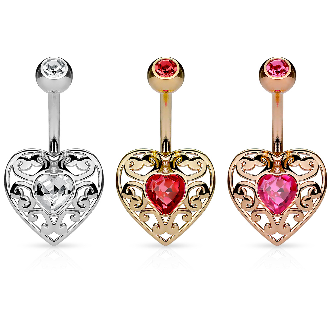 Navlepiercing formet som hjerte med hjertesten