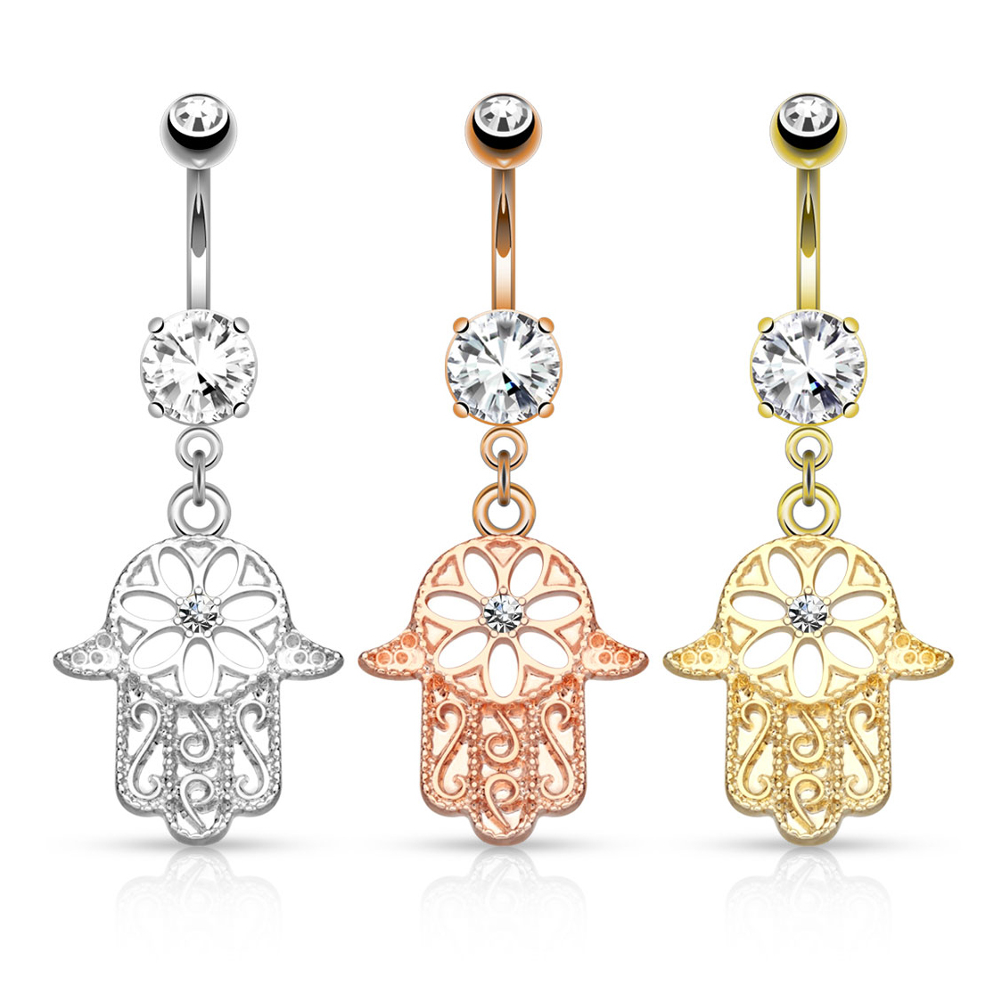 Navlepiercing med sten i hamsavedhæng