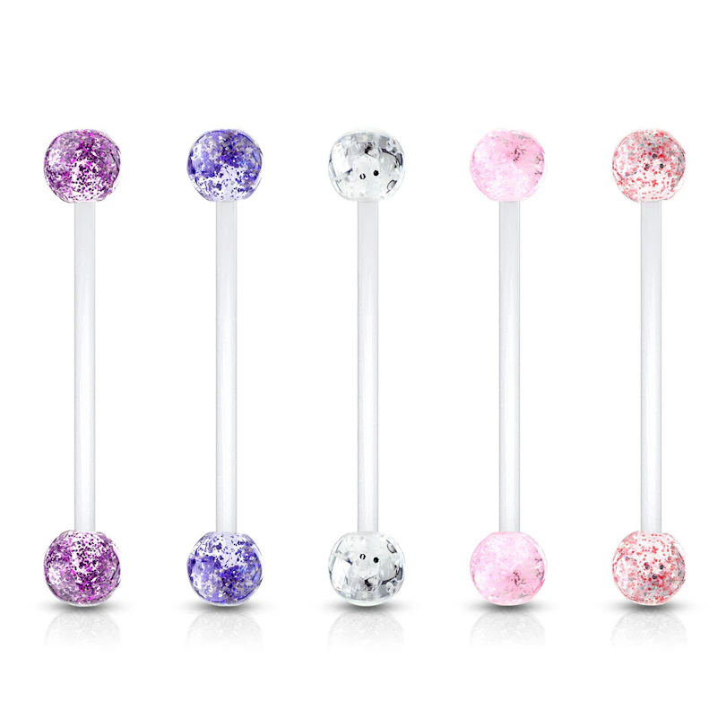 Navlepiercing til gravide med glitterkugler