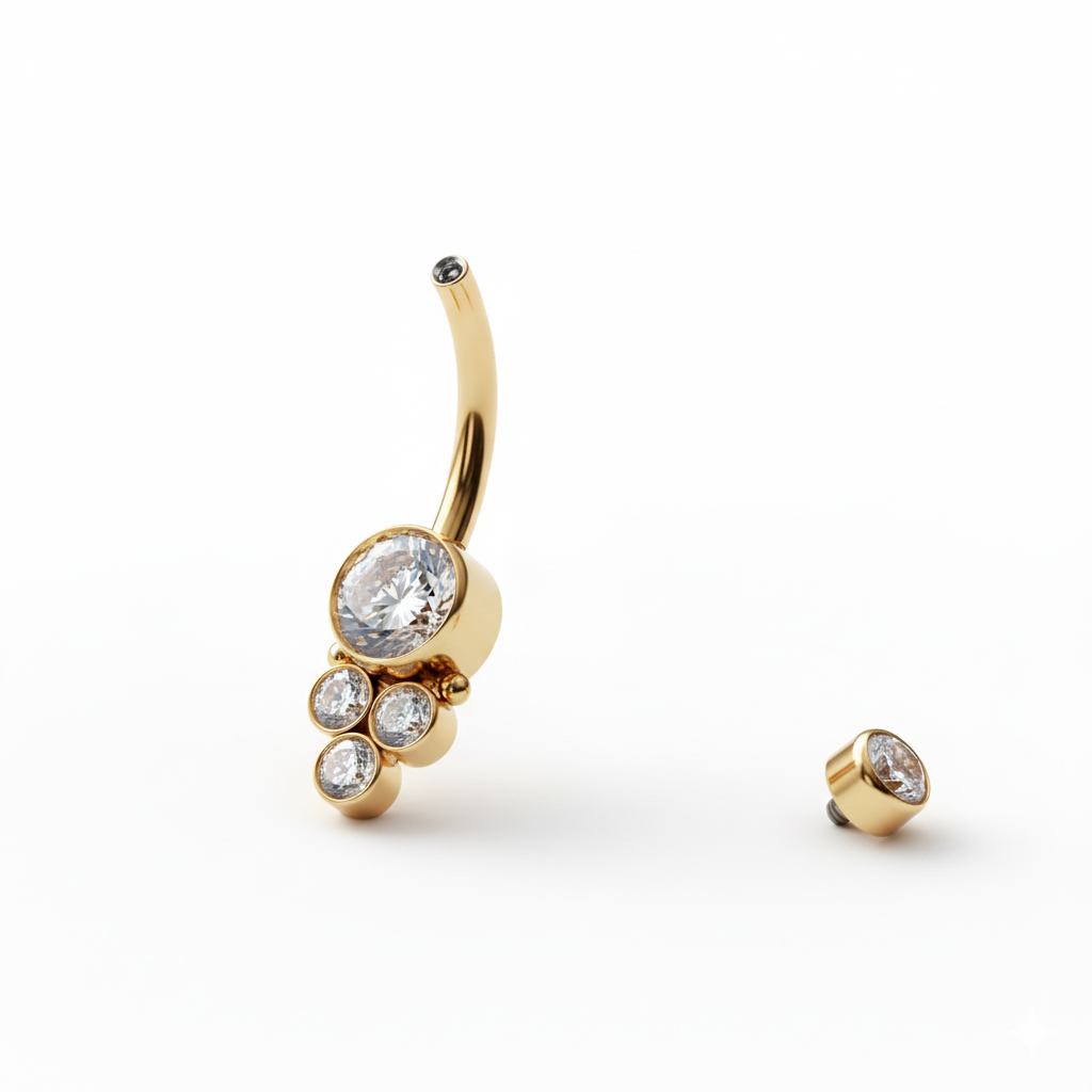 Titaniumnavlering med indvendigt gevind og klynge af runde sten