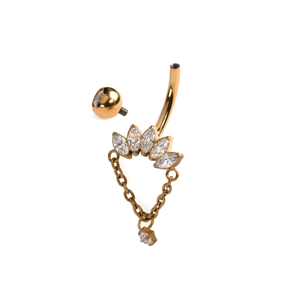 Titaniumnavlering med marquise-sten og kædevedhæng