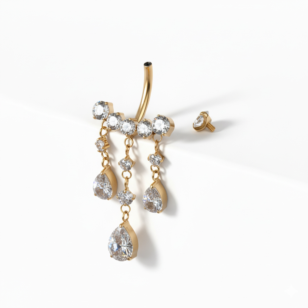 Navlestav af titanium med hængende sten