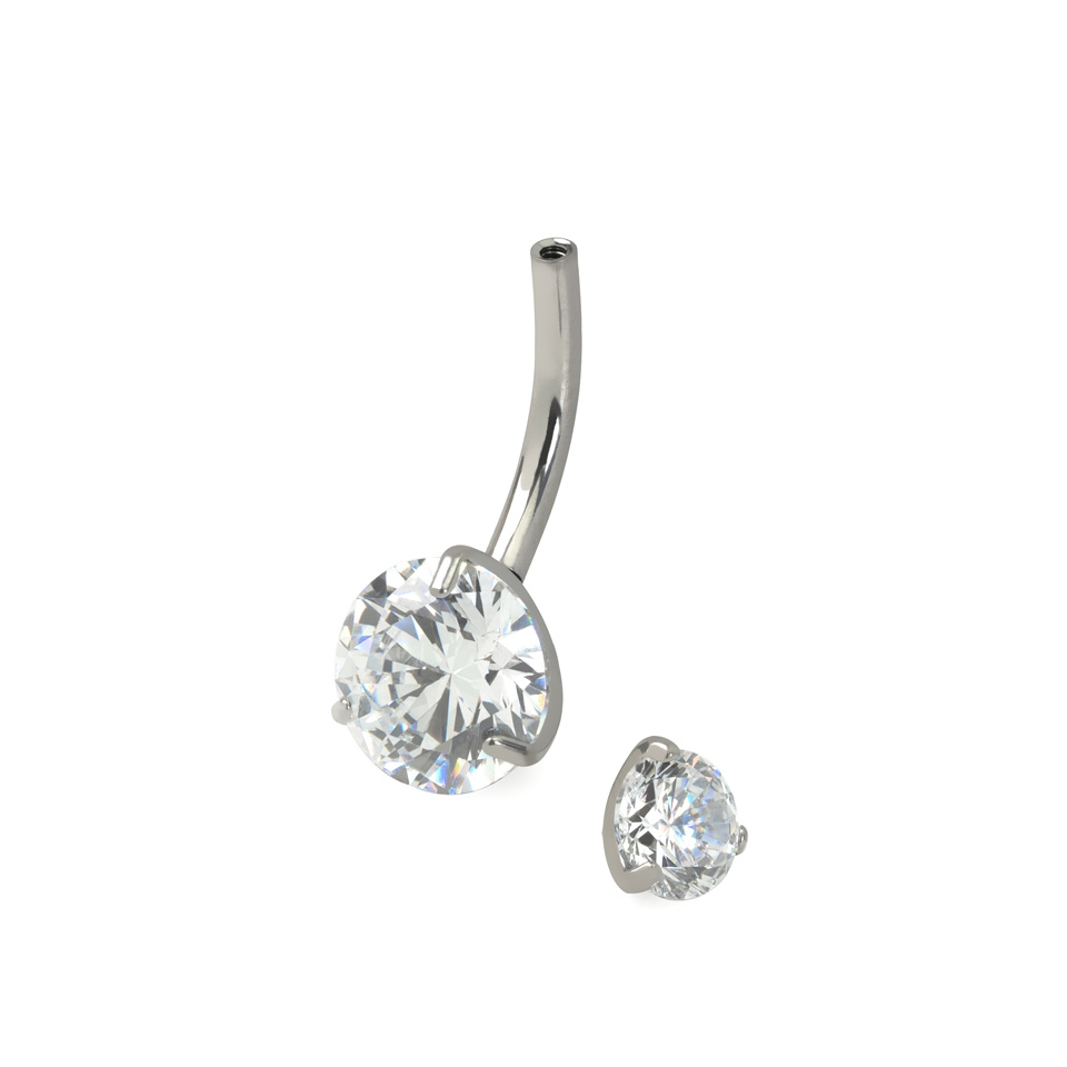 Navlepiercing af titanium med indvendigt gevind og store sten