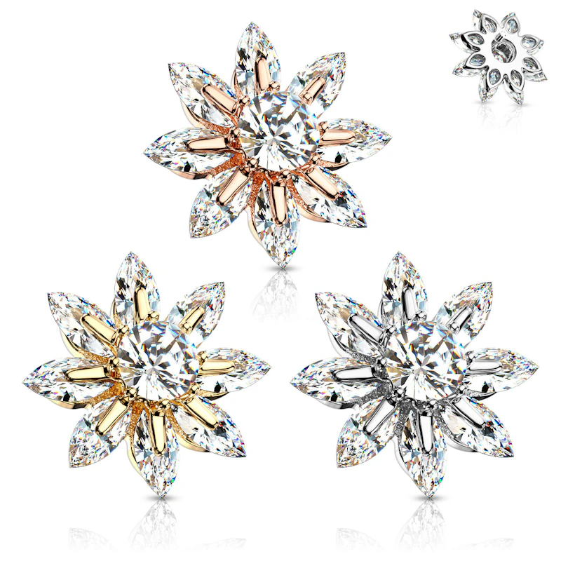 Blomst til dermal anchor med blade af sten og centersten