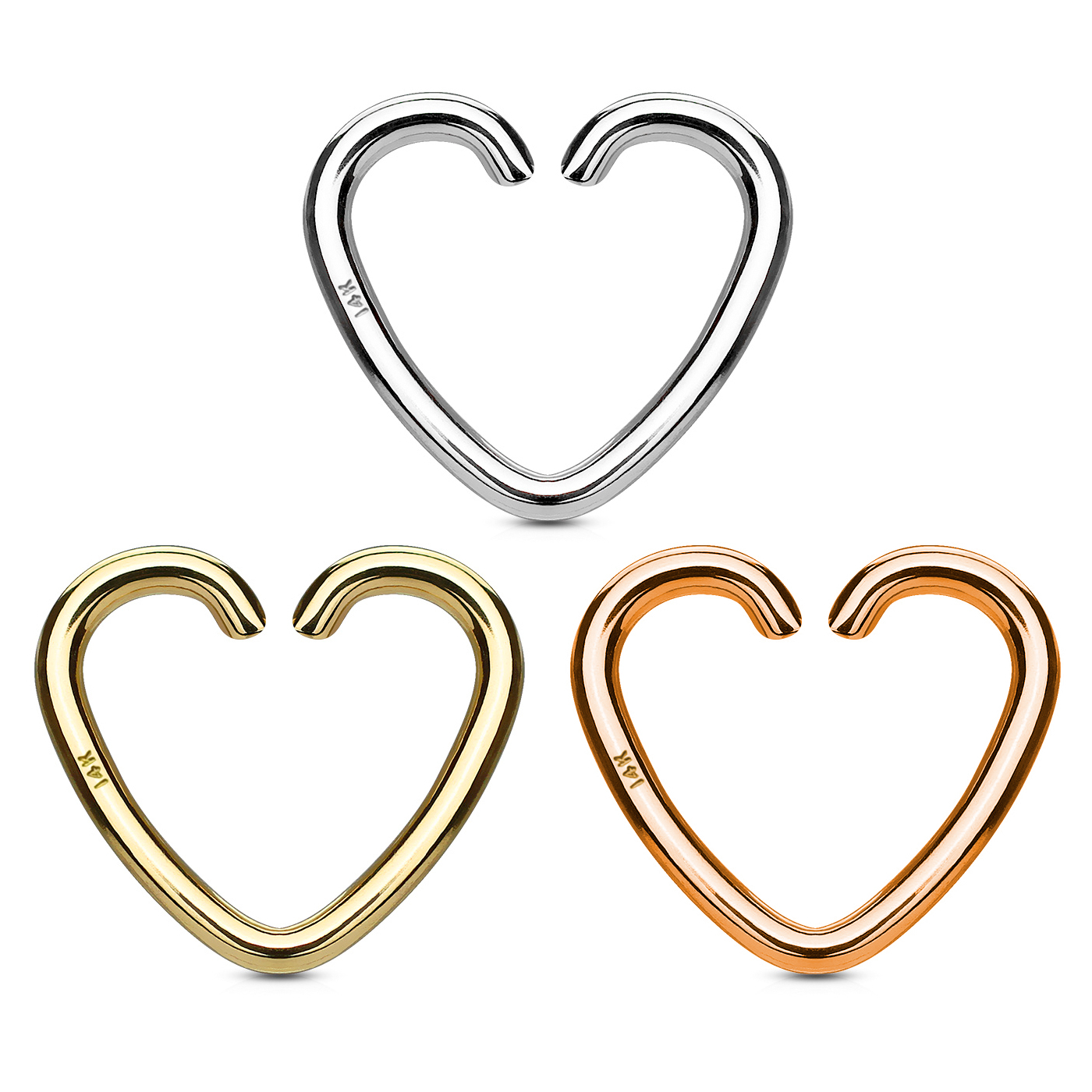 Ørepiercing af 14 karat guld formet som hjerte