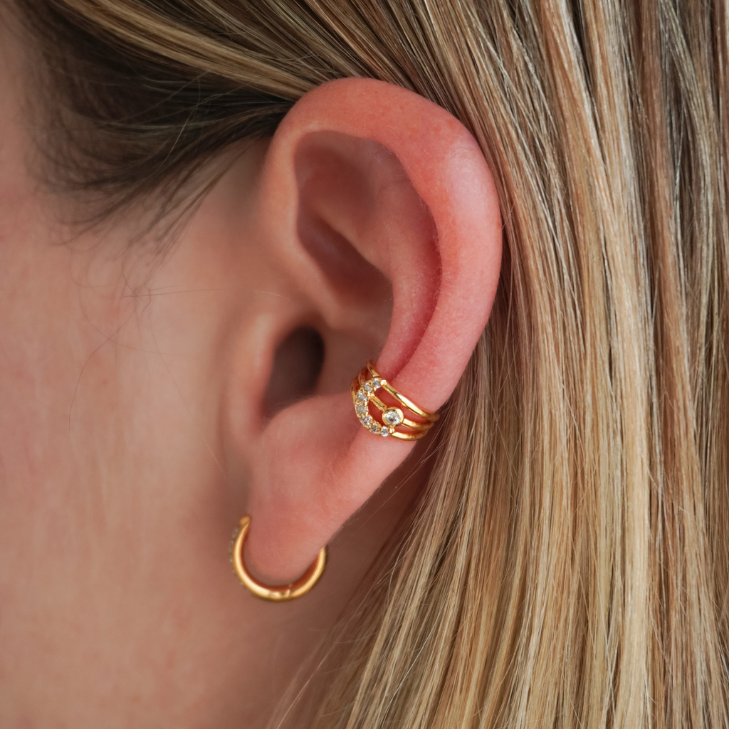 Tredobbelt earcuff med måne