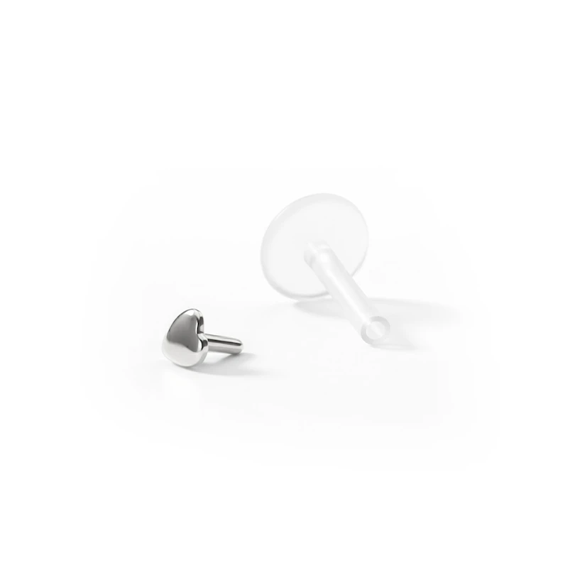 Labret af 14 karat guld med hjertetop-8 mm-14K hvidguld / PTFE-1,2 mm