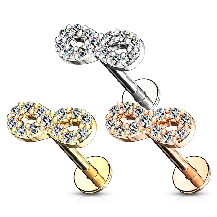 Labret med stenbesat uendelighedstegn og indvendigt gevind