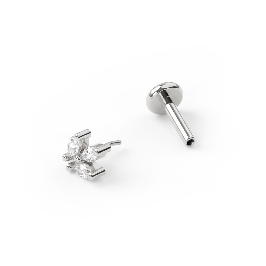 Push-in labret med marquise-formet sten