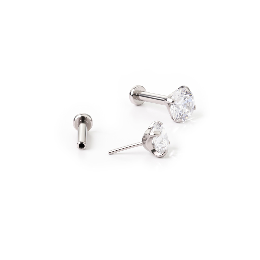 Push-in labret af titanium med sten i grabbefatning