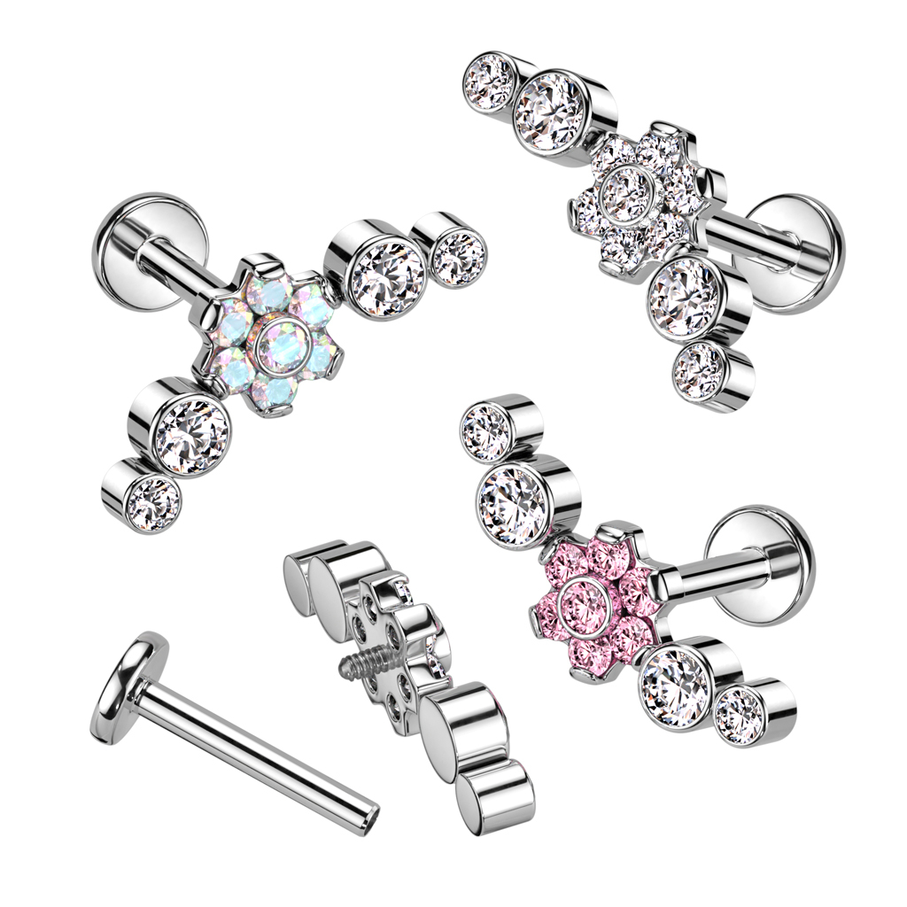 Labret af titanium i smukt blomsterdesign