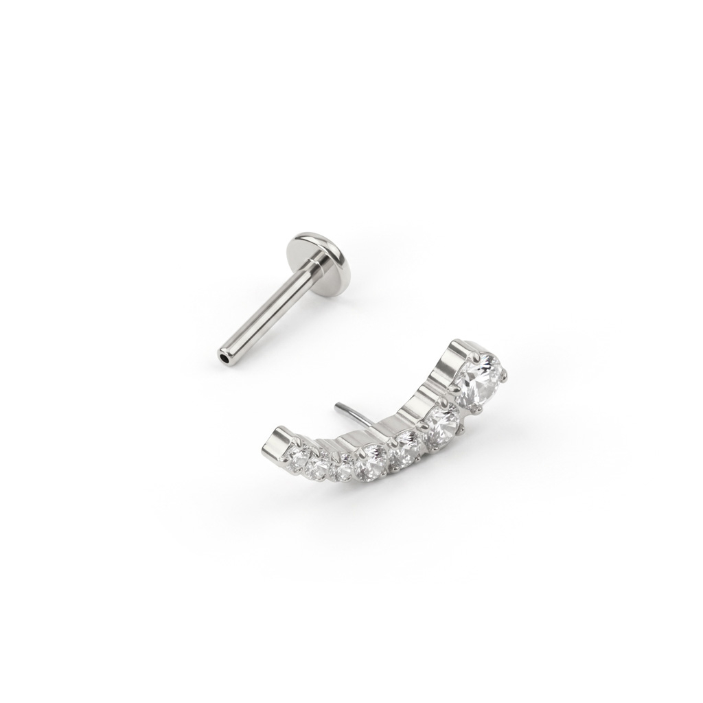 Push-in-labret af titanium med kurvet top og sten