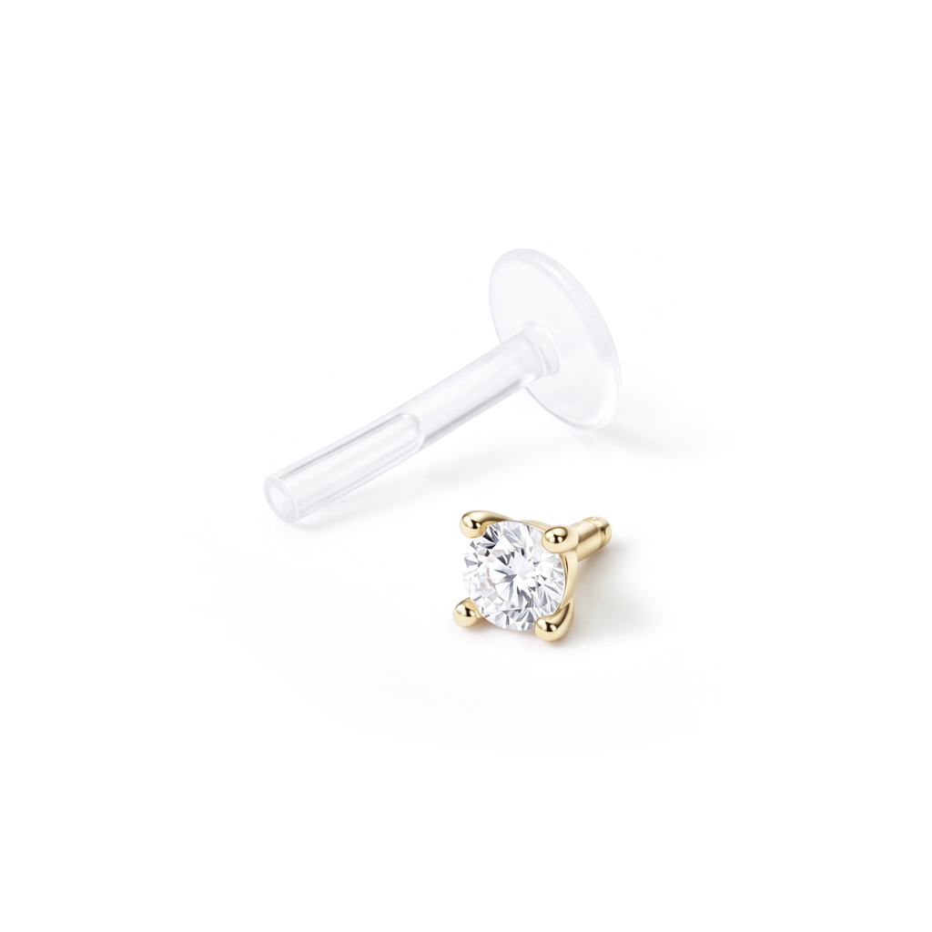 14 karat massiv guld labret med sten i bioplast stav