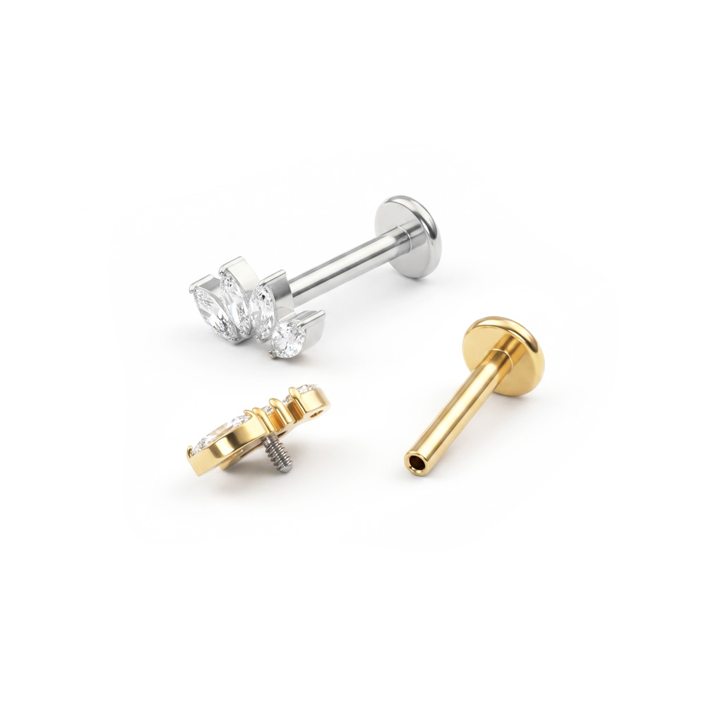 Titaniumlabret med fire marquise-sten