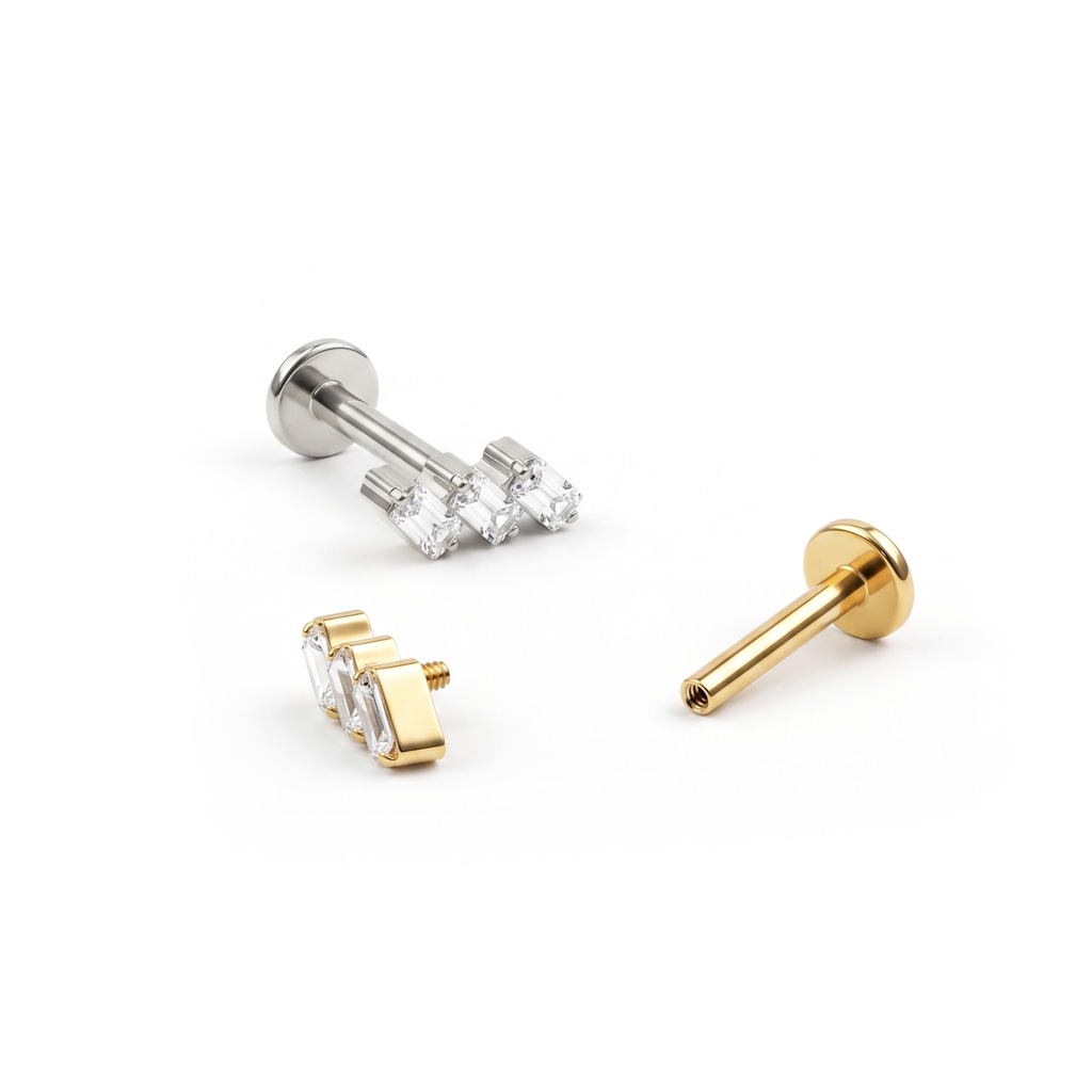 Labret af titanium med baguette-sten