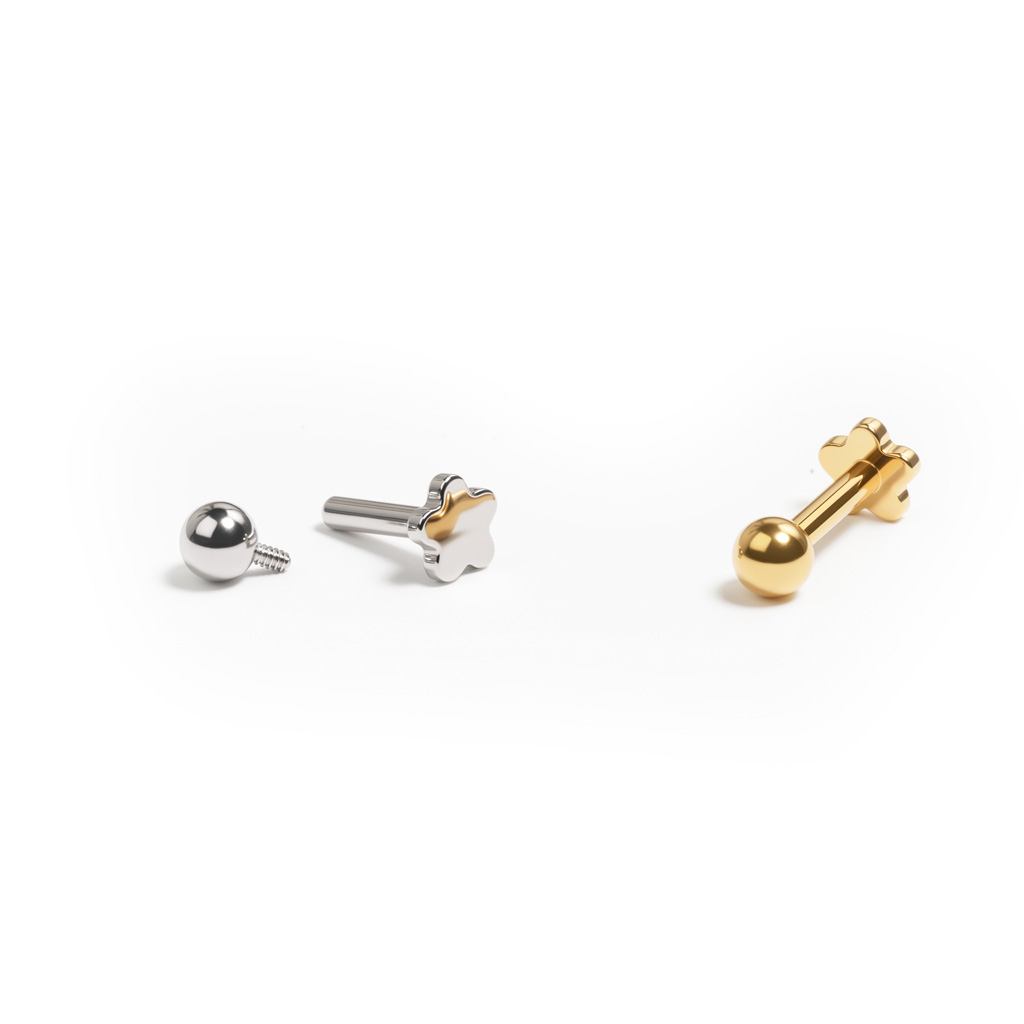 Flat back-labret med blomst af titanium