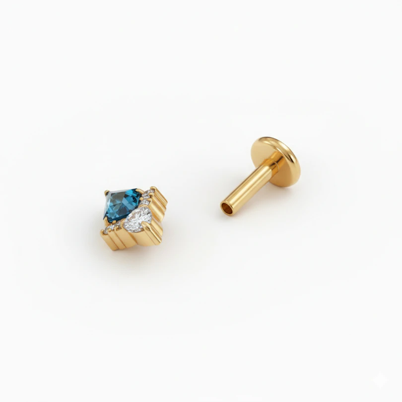 Diamantformet titaniumlabret med blå sten