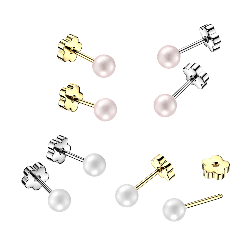 Perleøreringe med søde blomster bagpå