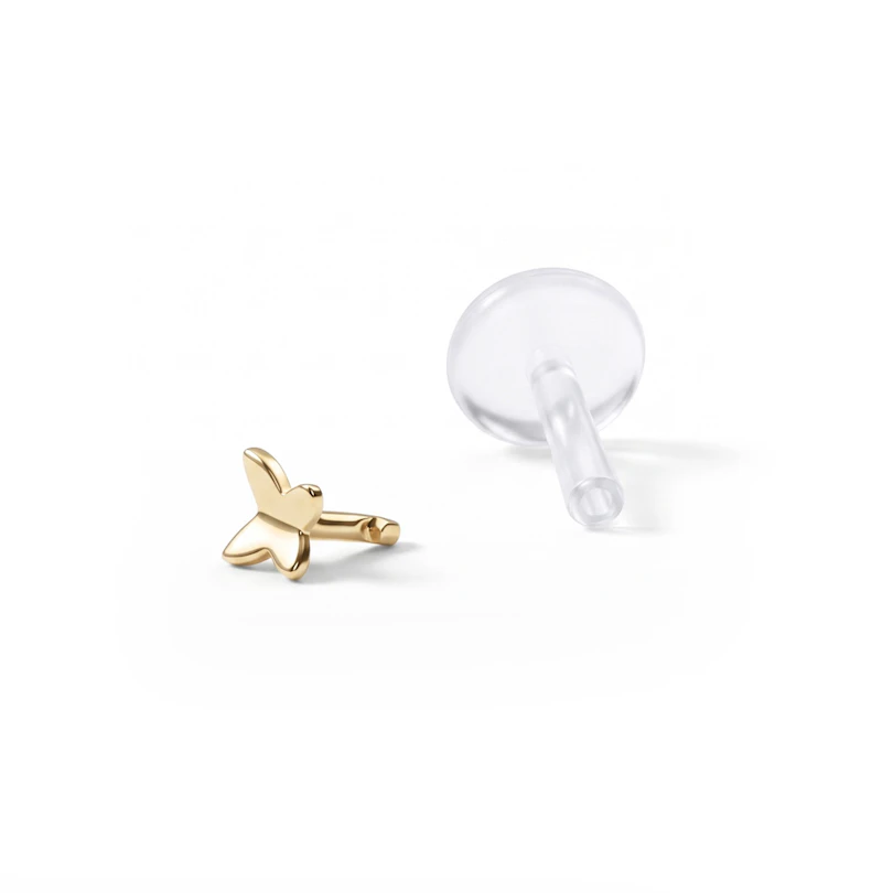 Sommerfugl labret af 14 karat guld med ptfe stav
