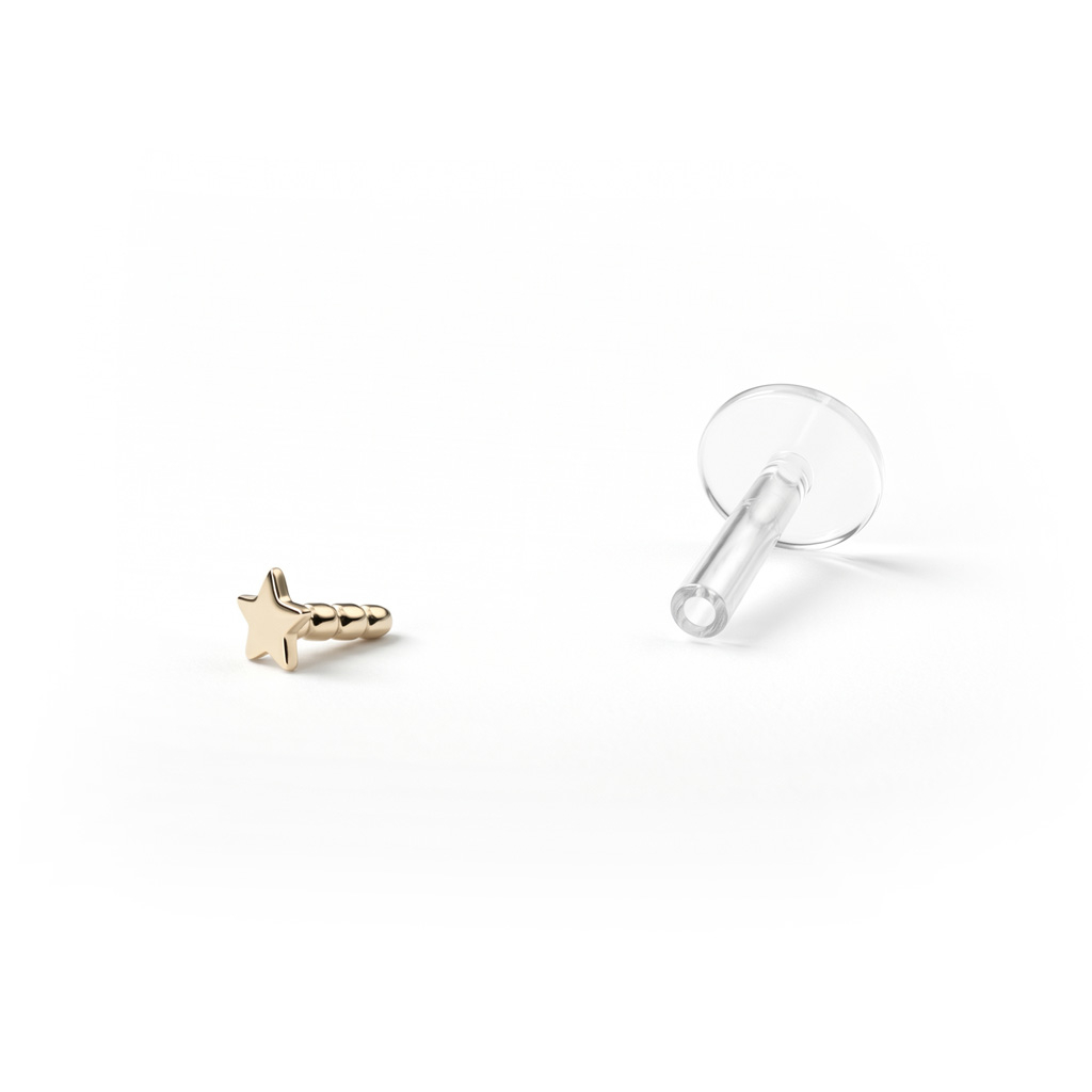 Labret af 14 karat guld med stjernetop