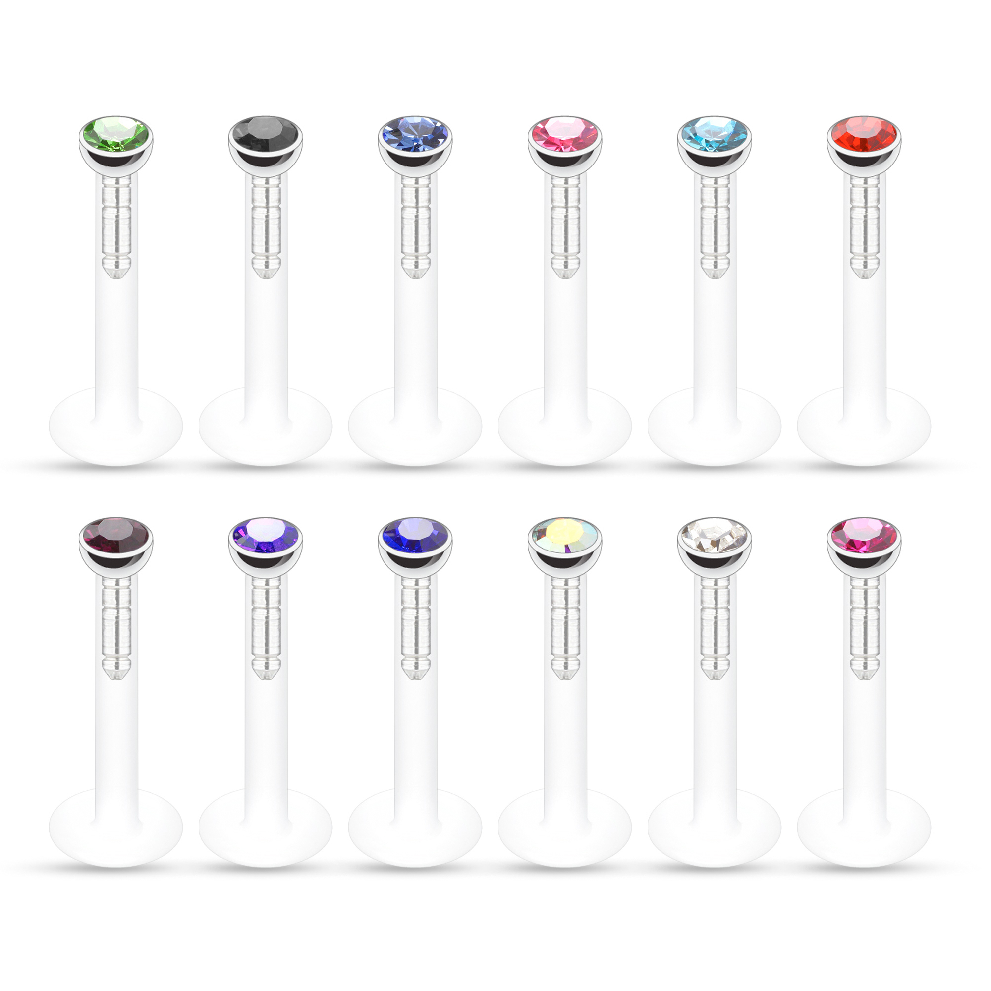 Labret af ptfe med mange forskellige farver sten