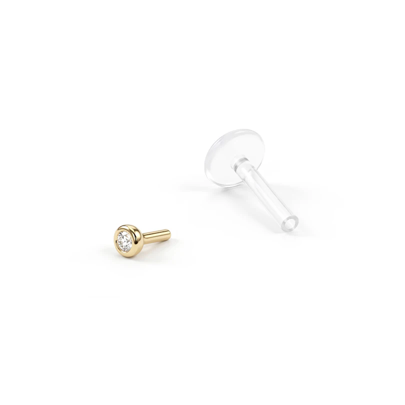 Labret af 14 karat guld med sten og PTFE-stav
