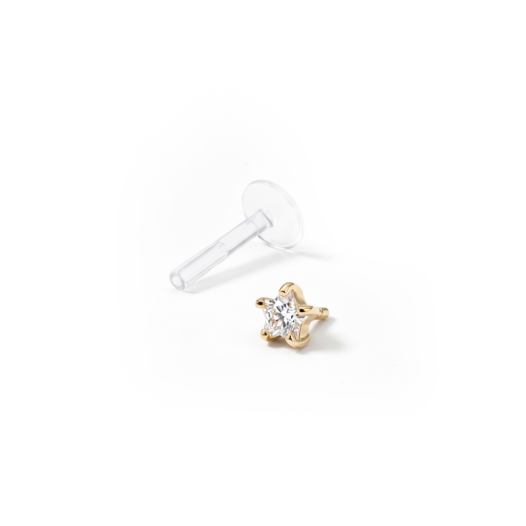 Labret af 14 karat guld med stjerneformet sten og ptfe stav