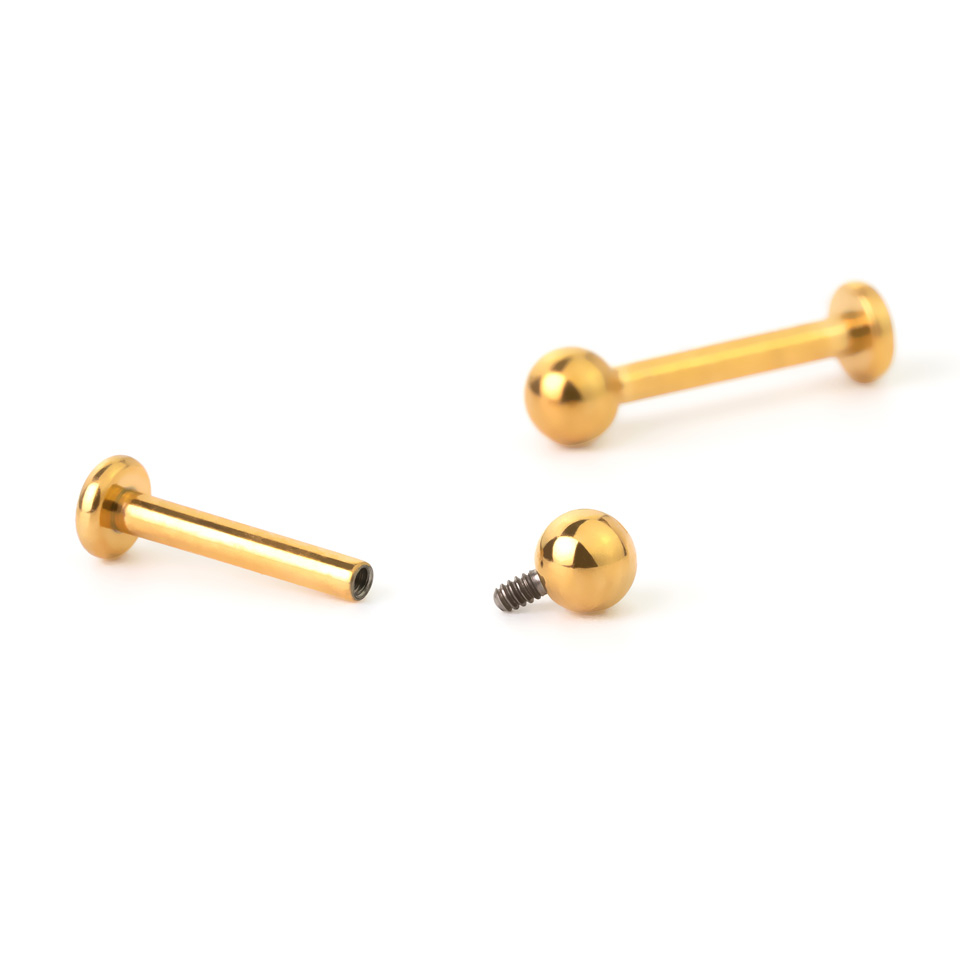 Labret af farvet titanium med indvendigt gevind