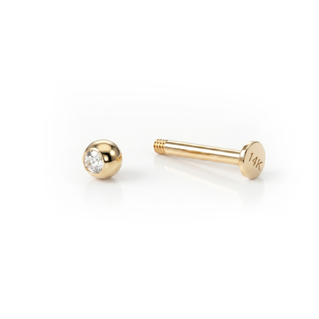 Labret af 14 karat guld med sten