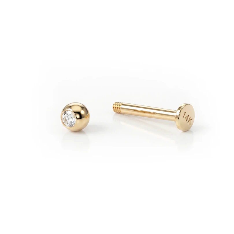 Labret af 14 karat guld med sten