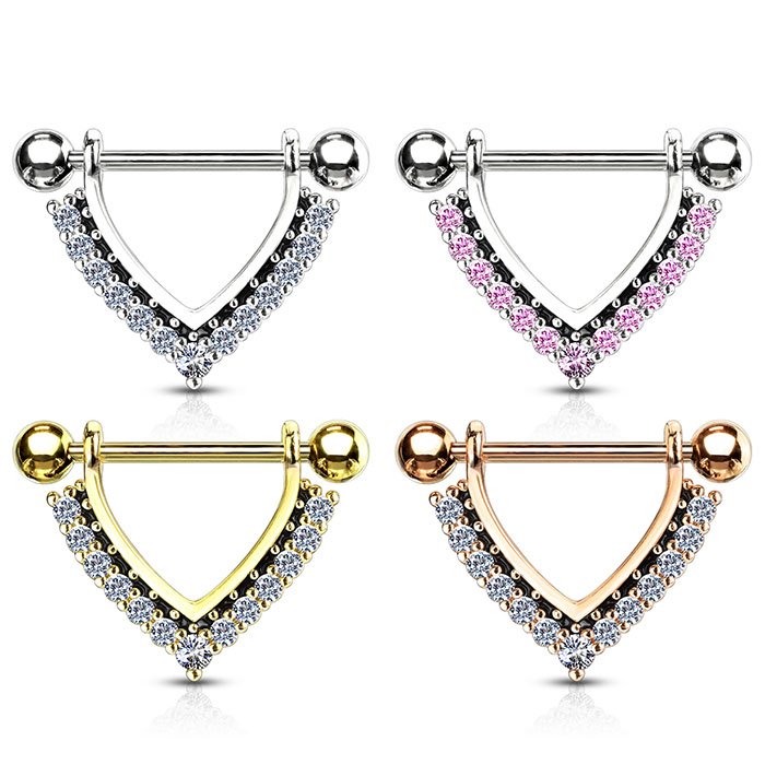Brystpiercing med stenbesat v-form