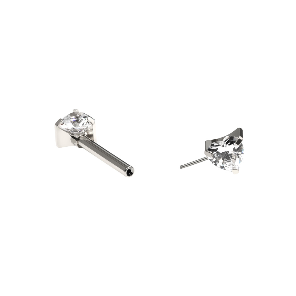 Nipple-stav af titanium med hjerteformede CZ-sten