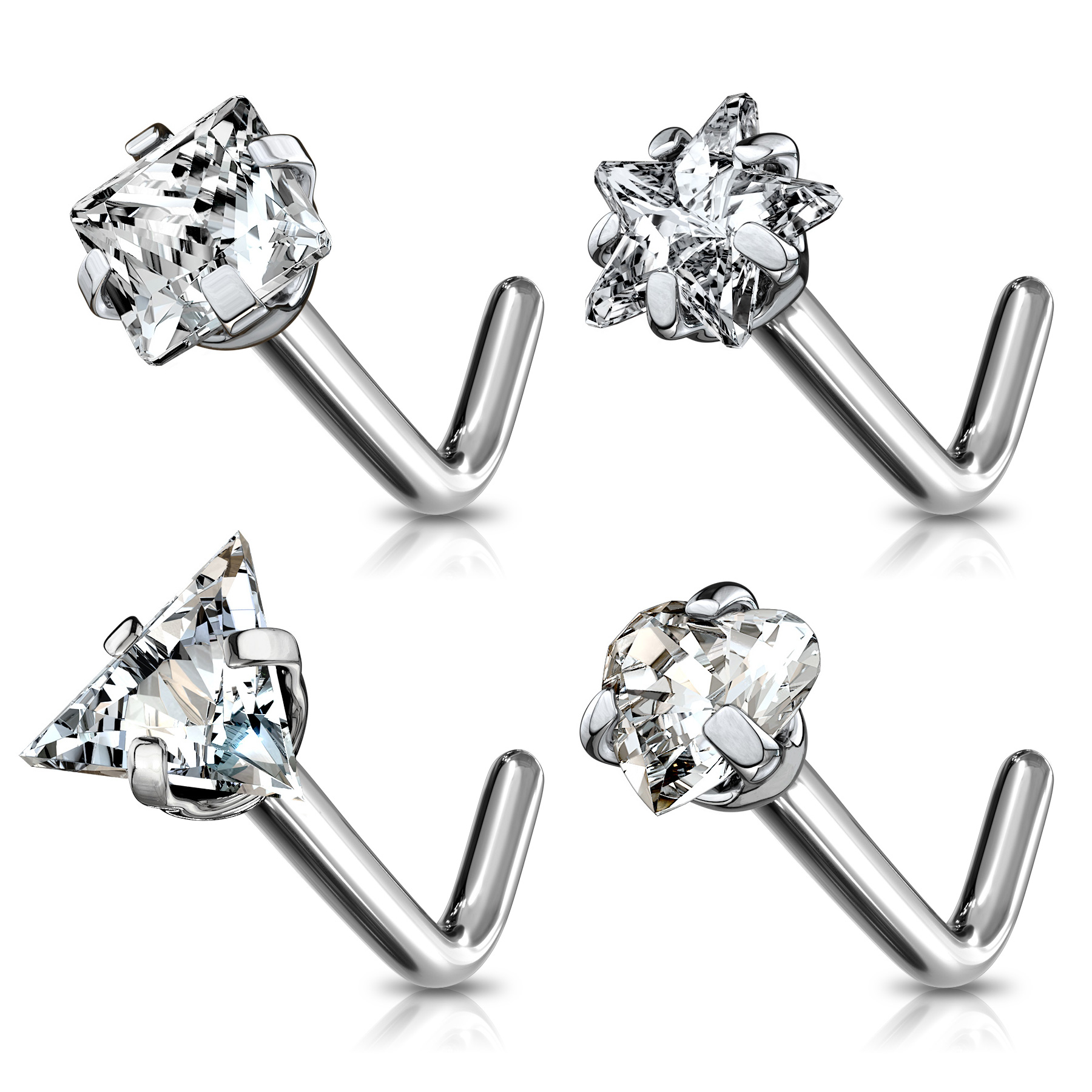 Næsepiercing af titanium med forskellige stendesigns