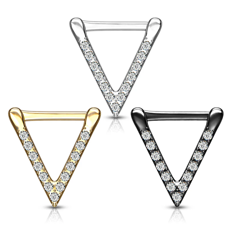 Septumpiercing med stenbesat trekantet form