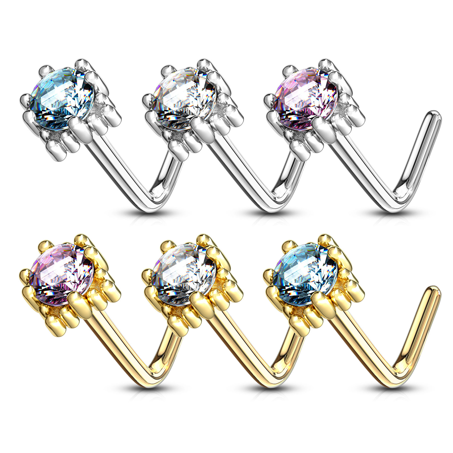 Næsepiercing af 14 karat guld med sten i kvadrat