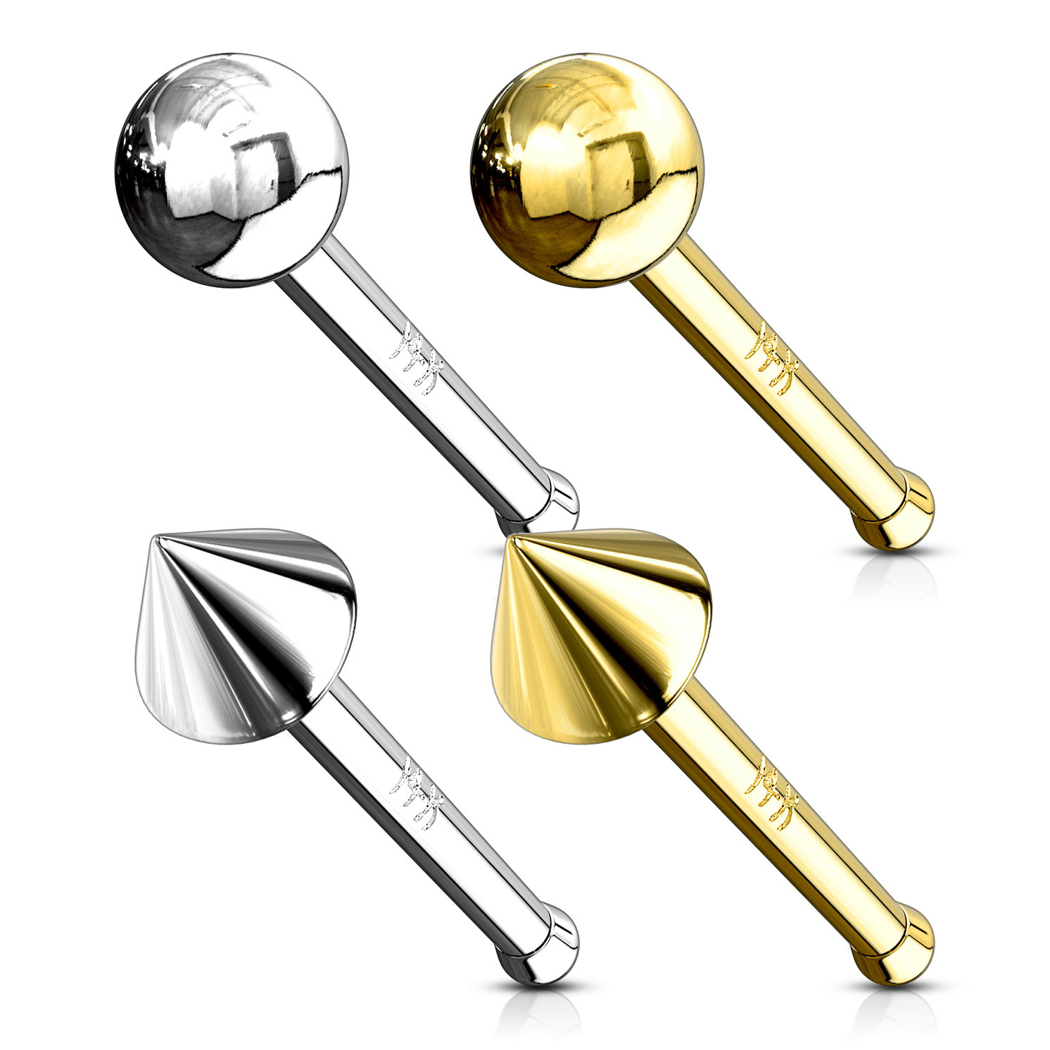 Næsestav af 14 karat guld med kugle eller spike