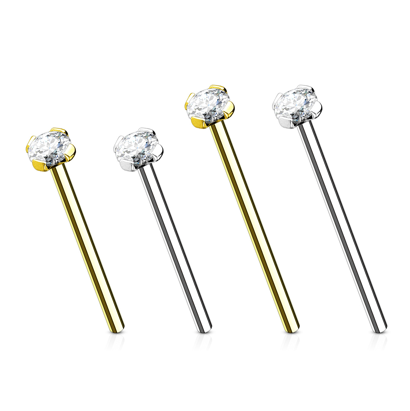 Fish tail næsepiercing af 14 karat guld med sten