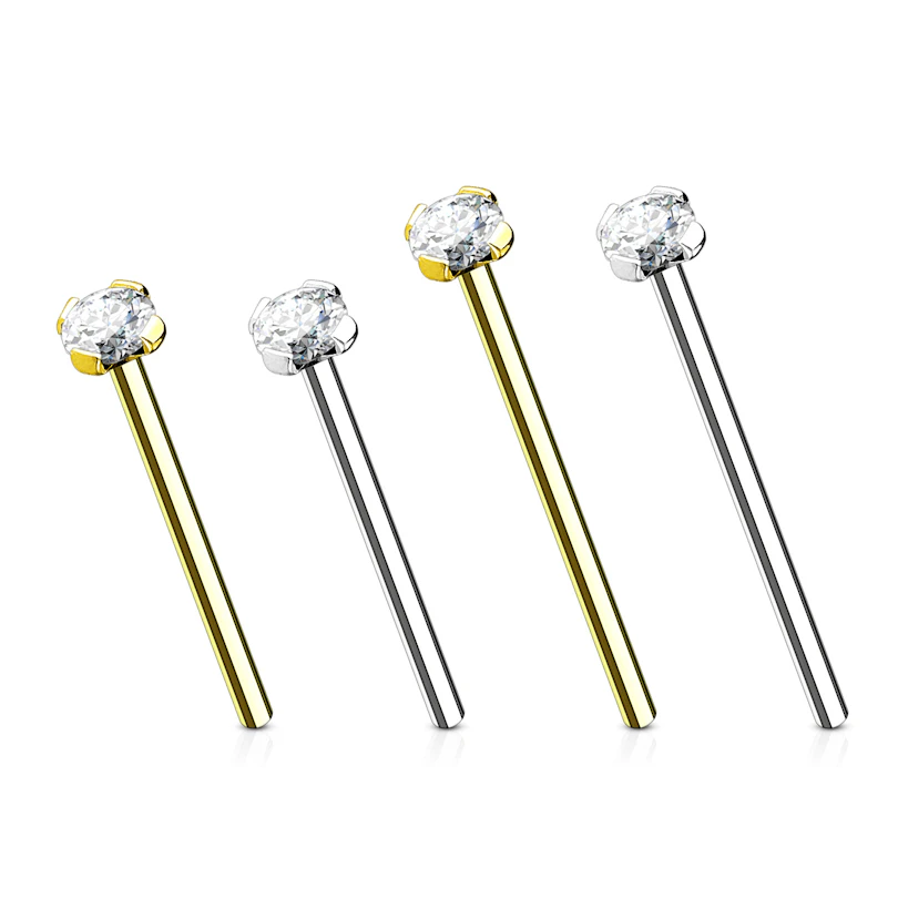 Fish tail næsepiercing af 14 karat guld med sten