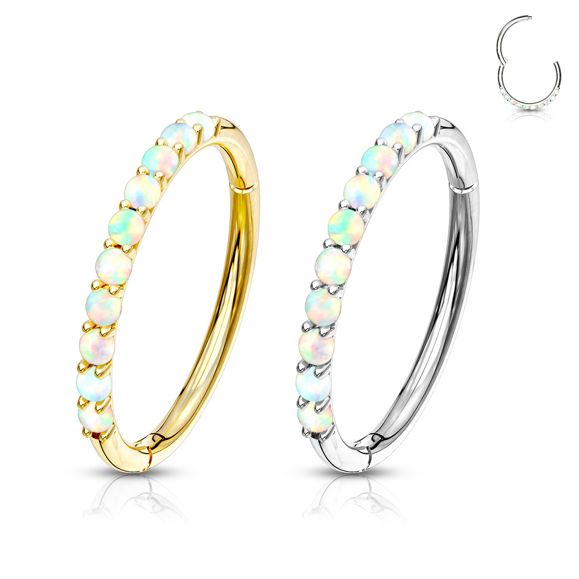 Endeløs ring af 14 karat guld med hængsel og opaler på siden