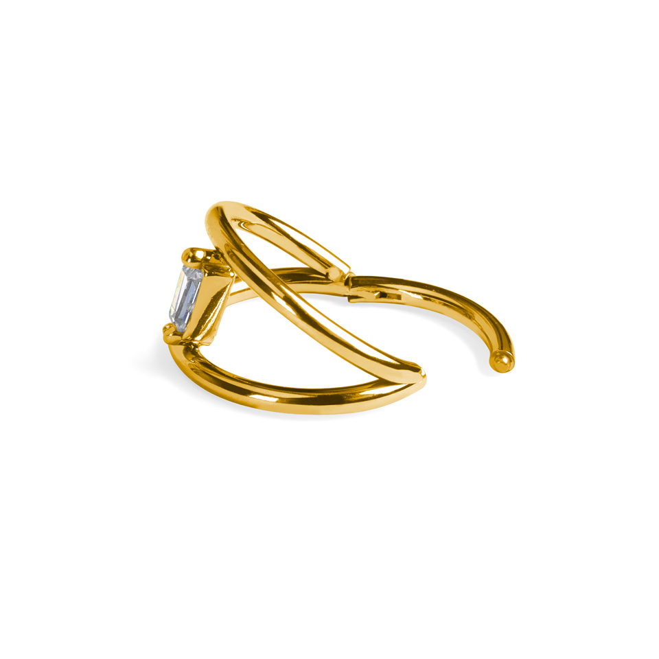 Dobbeltring af titanium forbundet med en sten