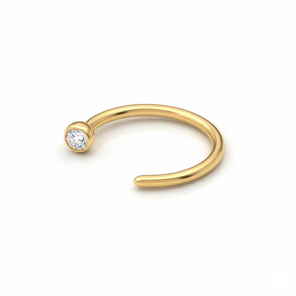 Åben ring af titanium med sten