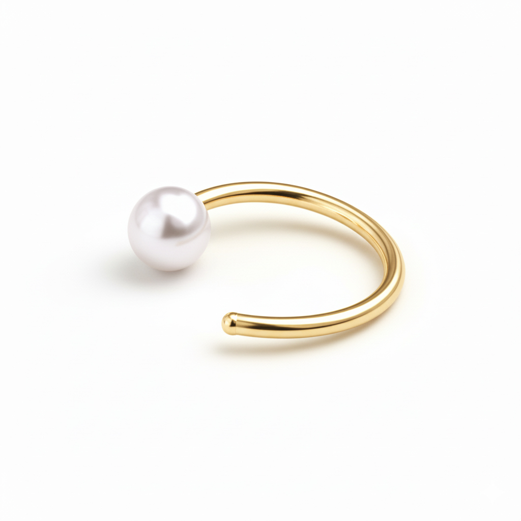 Åben ring af titanium med perle