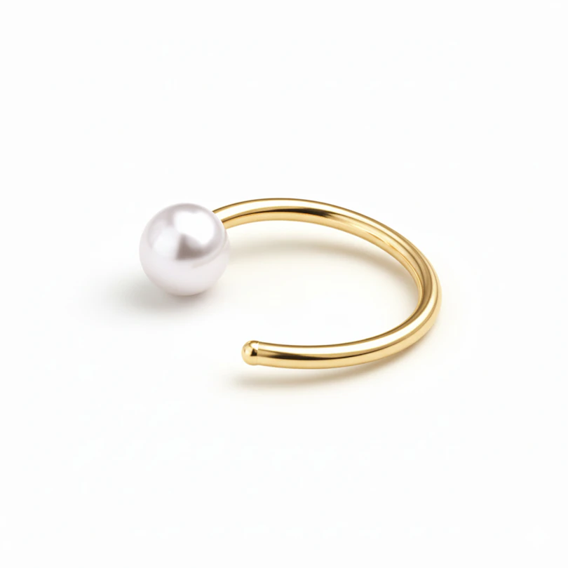 Åben ring af titanium med perle