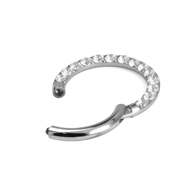 Hængslet ring i titanium med stenrække